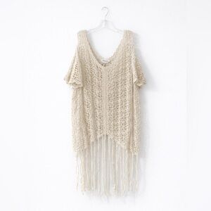 Cream Crochet Fringe Top